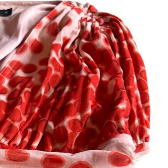 Vertigo Polka Dot Mesh Smocked Dress V-Neck Sleeveless Red Stretch Size Medium - Picture 5 of 12